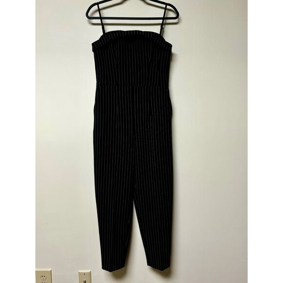 EXPRESS Pinstripe Sweetheart Neckline Straight Leg Jumpsuit, Sz 6 - Picture 2 of 15